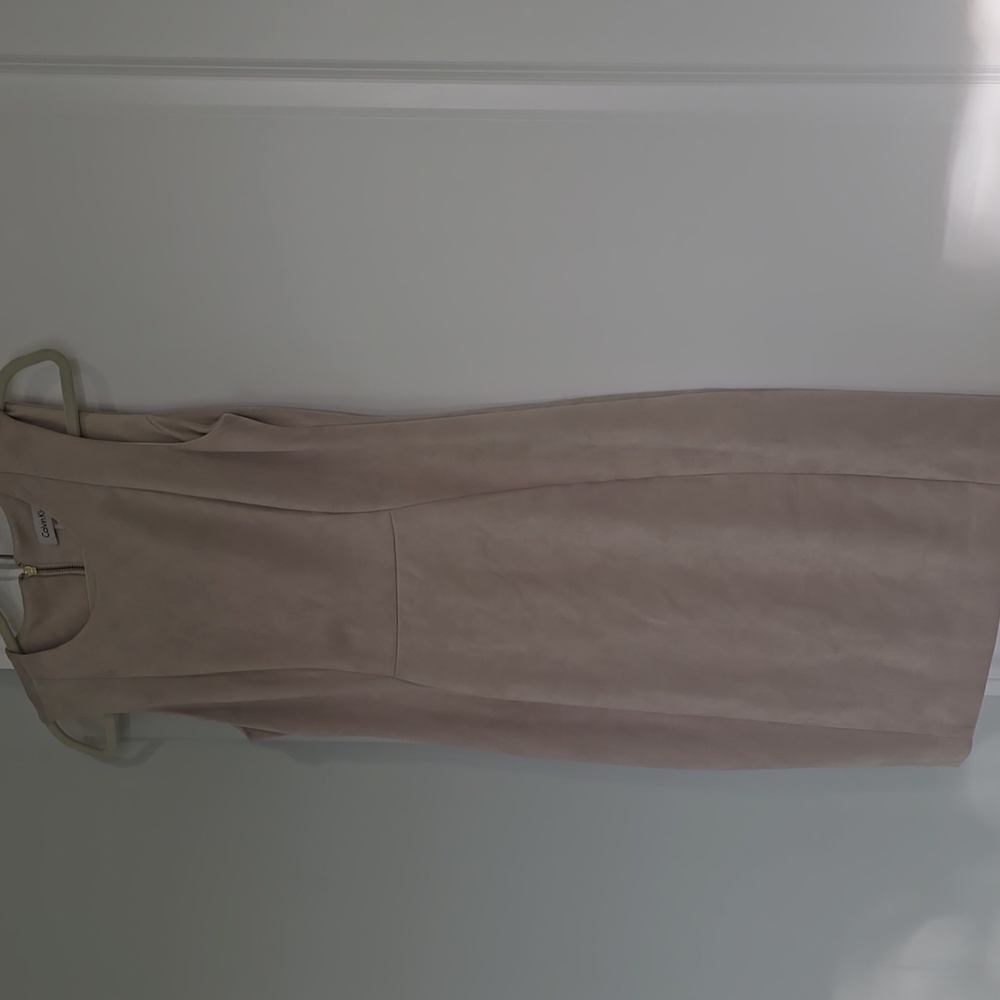 Calvin Klein Faux Suede Sheath Dress Sz 10 Beige.  Zipper Back.